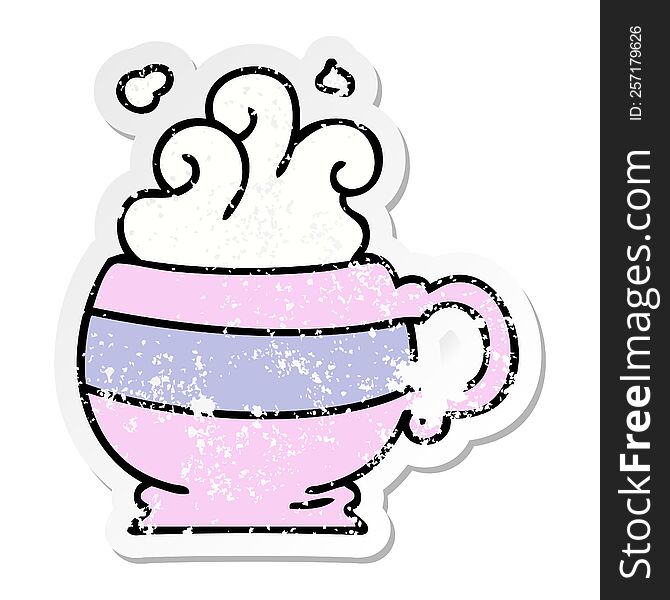 distressed sticker of a quirky hand drawn cartoon hot drink