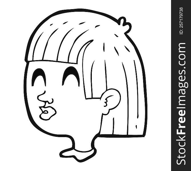Black And White Cartoon Female Face