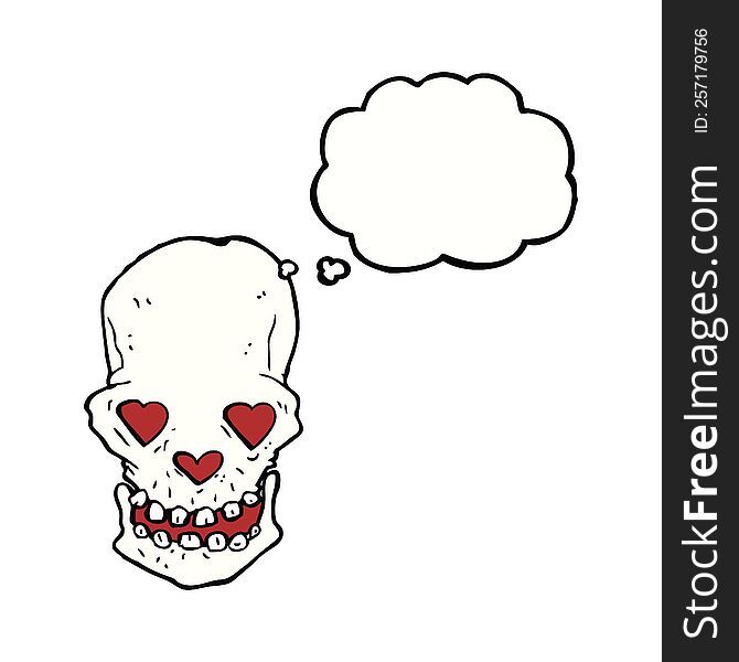 Cartoon Skull With Love Heart Eyes With Thought Bubble