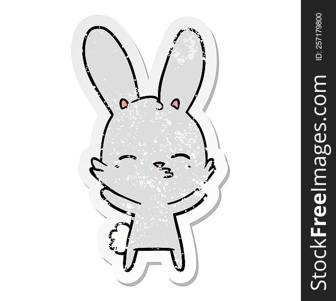 Distressed Sticker Of A Curious Bunny Cartoon