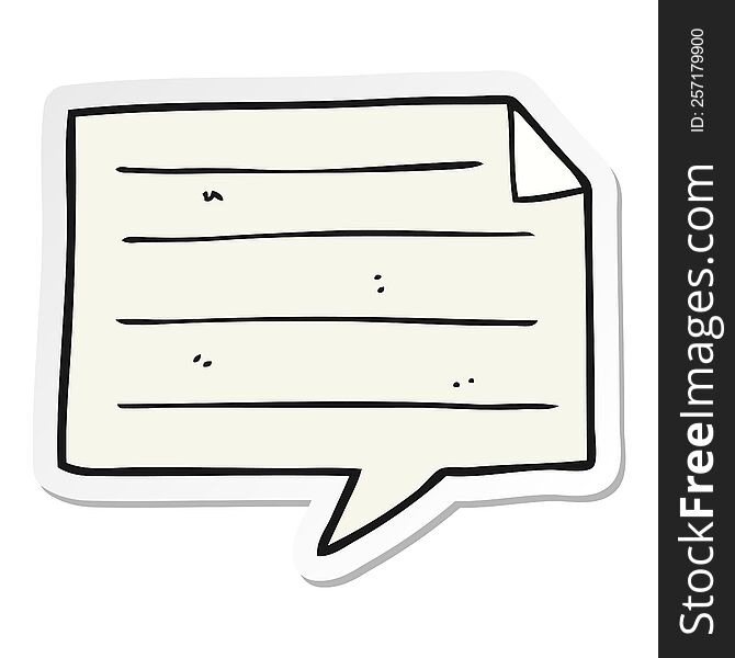 sticker of a cartoon notes speech bubble