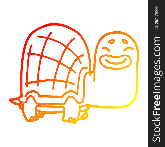 warm gradient line drawing of a cartoon happy turtle
