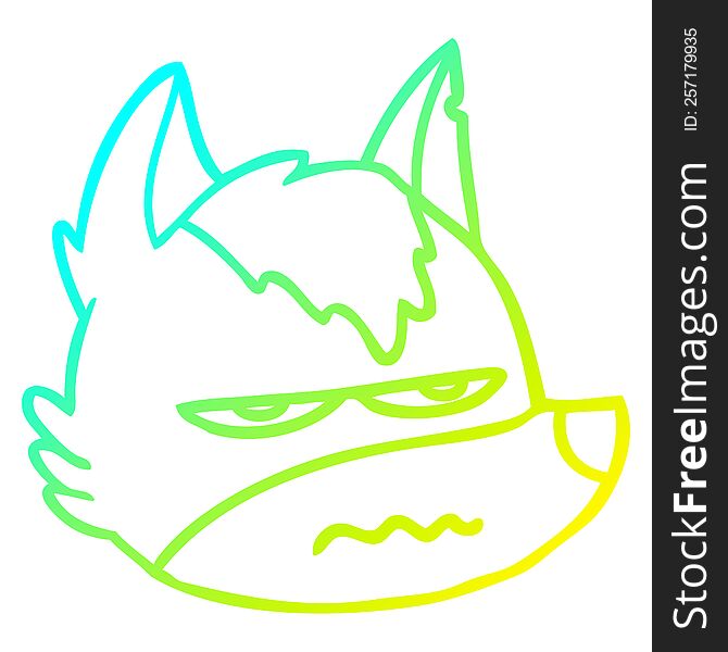 Cold Gradient Line Drawing Cartoon Annoyed Wolf Face