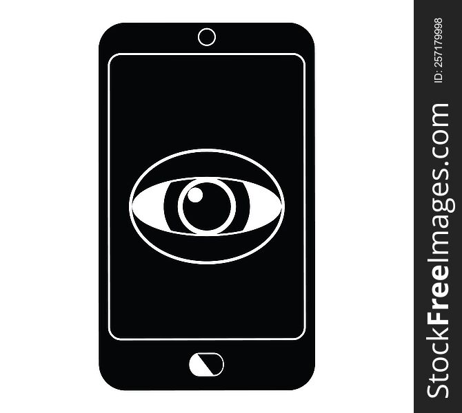 cell phone watching you graphic vector illustration icon. cell phone watching you graphic vector illustration icon