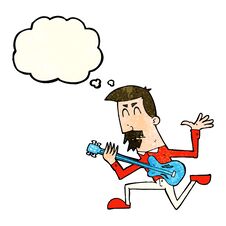 Cartoon Man Playing Electric Guitar With Thought Bubble Royalty Free Stock Photography