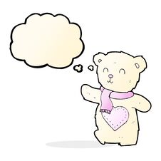 Cartoon White Teddy Bear With Love Heart With Thought Bubble Stock Image
