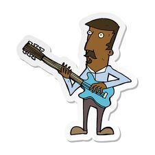 Sticker Of A Cartoon Man Playing Electric Guitar Stock Image