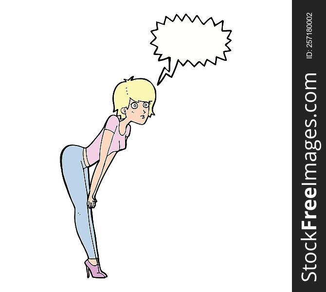 cartoon woman looking at something with speech bubble