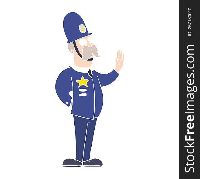 flat color style cartoon policeman making stop gesture