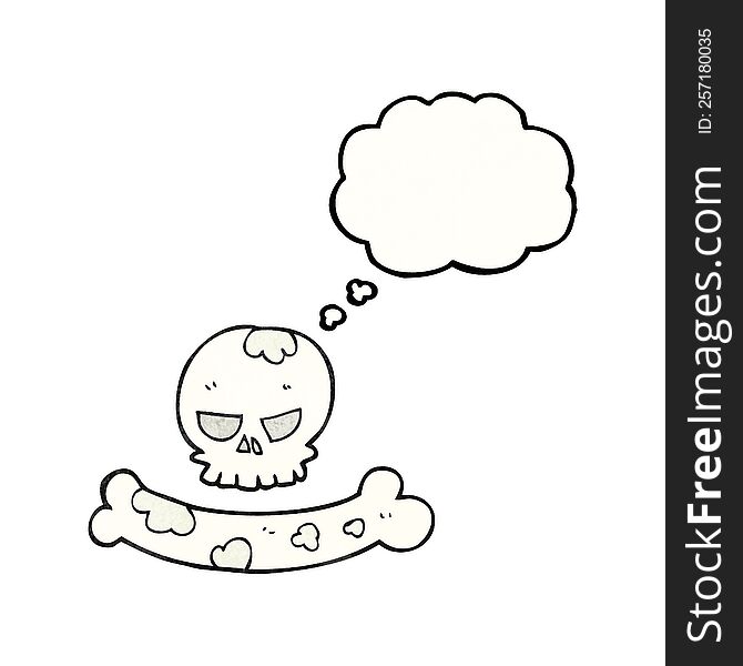 freehand drawn thought bubble textured cartoon skull and bone symbol