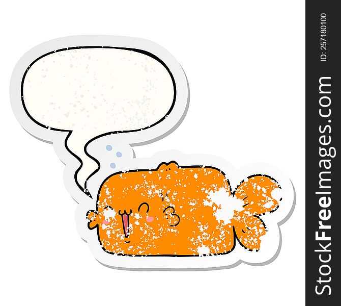 Cartoon Fish And Speech Bubble Distressed Sticker
