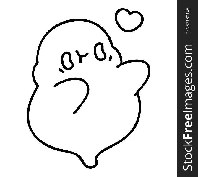 line doodle of a cute halloween ghost in love
