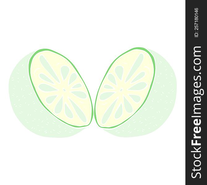 Flat Color Illustration Of A Cartoon Half Melon