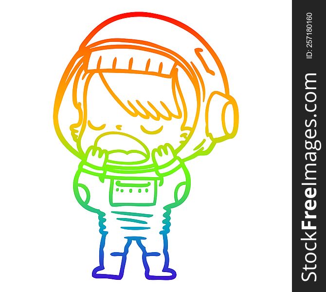 rainbow gradient line drawing of a cartoon talking astronaut yawning