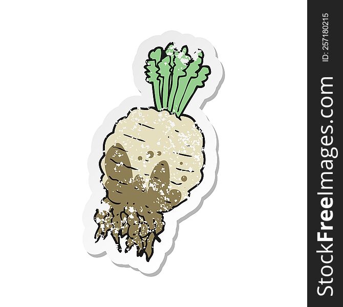 retro distressed sticker of a cartoon muddy turnip