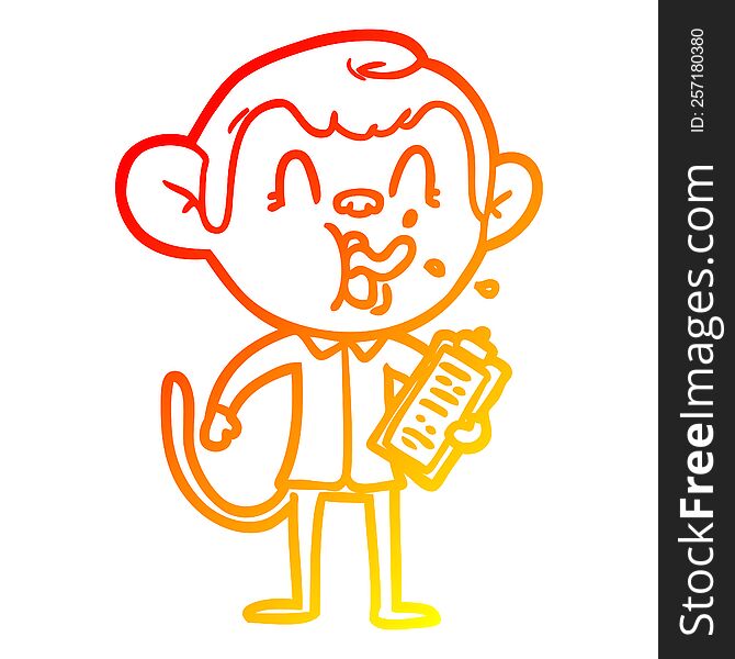 warm gradient line drawing crazy cartoon monkey manager