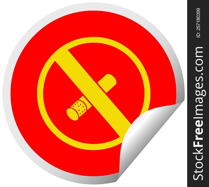 circular peeling sticker cartoon of a no smoking allowed sign