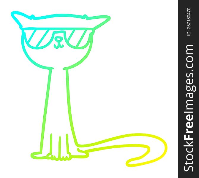 Cold Gradient Line Drawing Cartoon Cool Cat