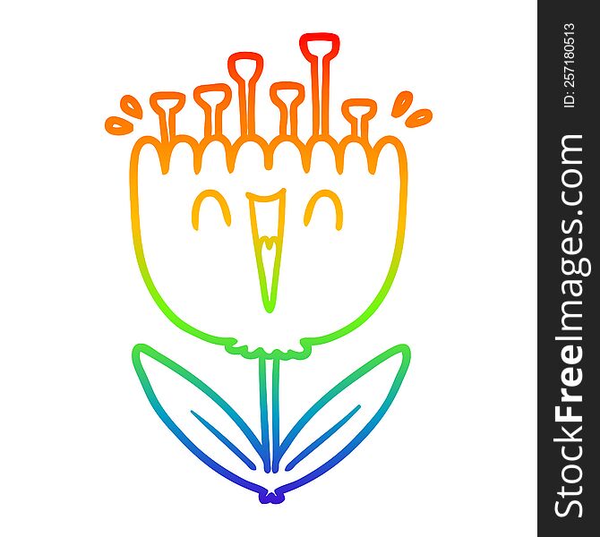 Rainbow Gradient Line Drawing Cartoon Happy Flower