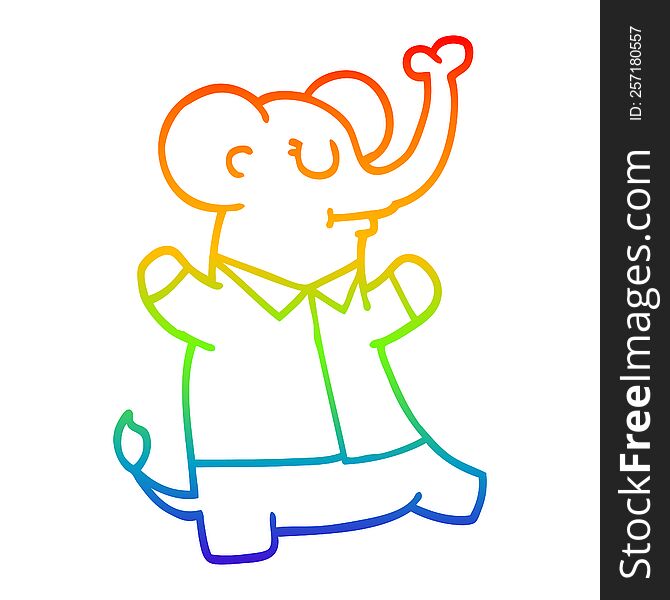 Rainbow Gradient Line Drawing Cartoon Elephant Wearing Shirt