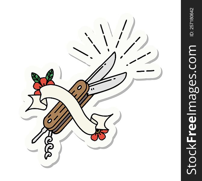 Sticker Of Tattoo Style Folding Knife