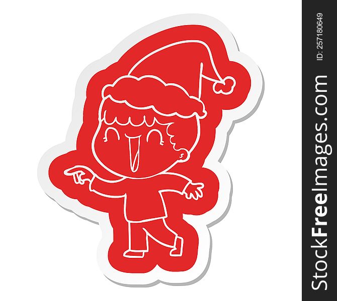 Laughing Cartoon  Sticker Of A Man Pointing Wearing Santa Hat