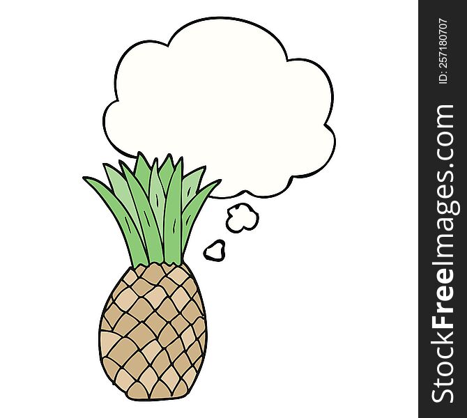 cartoon pineapple with thought bubble. cartoon pineapple with thought bubble