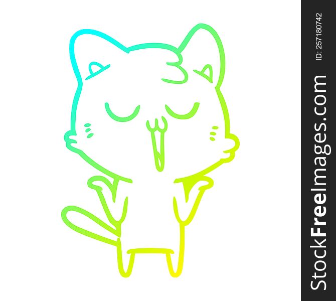 Cold Gradient Line Drawing Cartoon Cat Singing