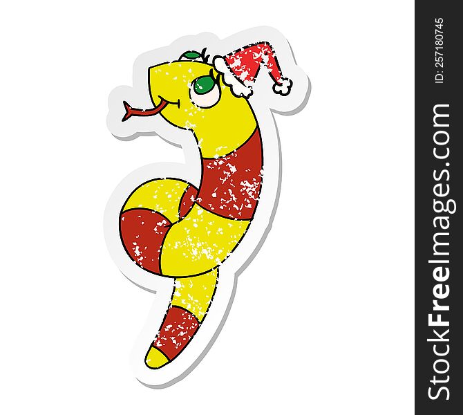 Christmas Distressed Sticker Cartoon Of Kawaii Snake