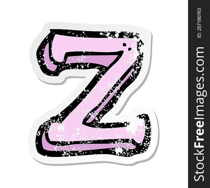 Retro Distressed Sticker Of A Cartoon Letter Z