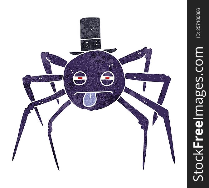 freehand retro cartoon halloween spider in top hat