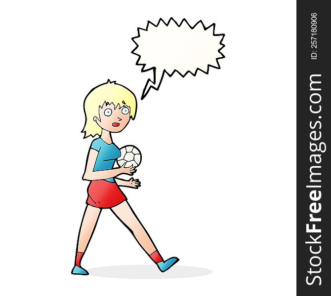 Cartoon Soccer Girl With Speech Bubble