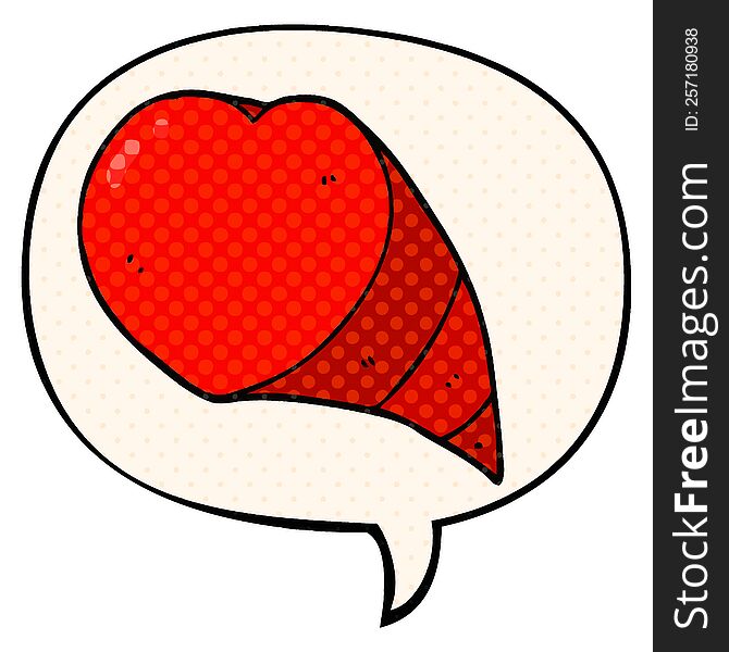 cartoon love heart symbol with speech bubble in comic book style