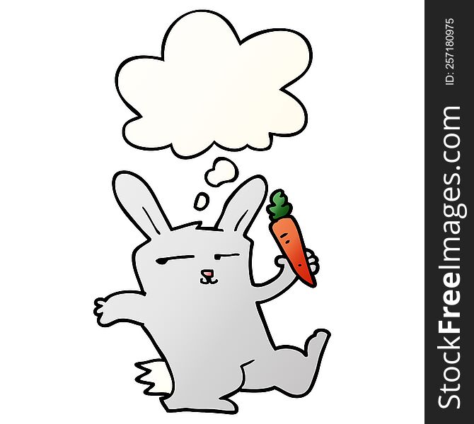 Cartoon Rabbit With Carrot And Thought Bubble In Smooth Gradient Style