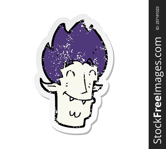 Retro Distressed Sticker Of A Cartoon Happy Vampire Head