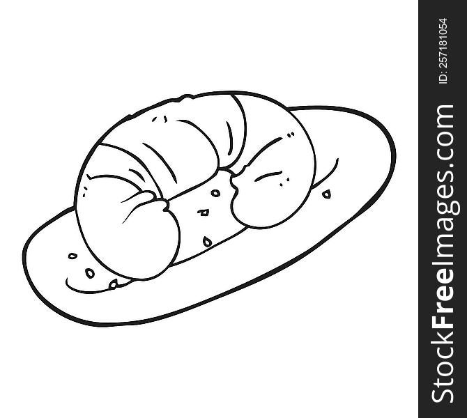 freehand drawn black and white cartoon croissant
