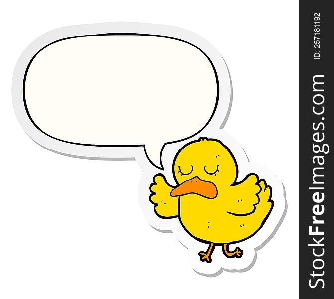 cartoon duck with speech bubble sticker. cartoon duck with speech bubble sticker