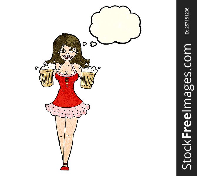 cartoon beer festival girl with thought bubble