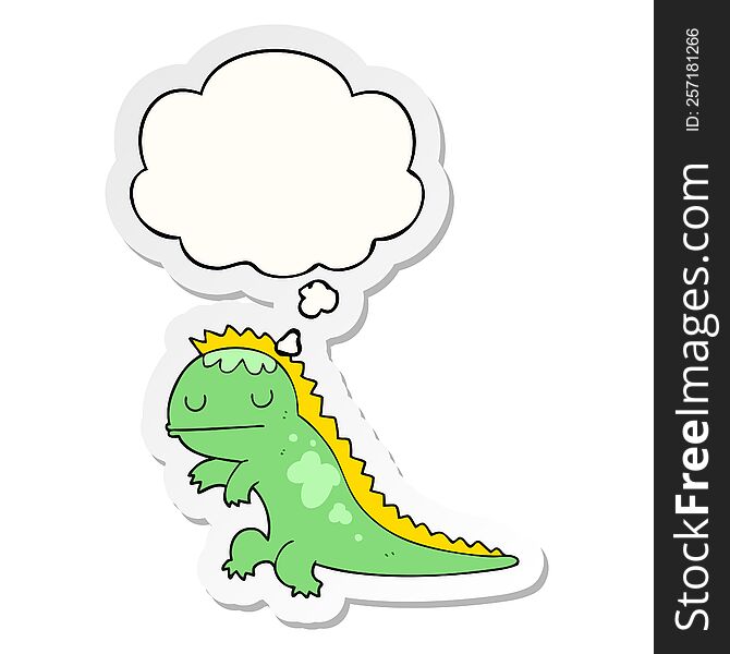 Cartoon Dinosaur And Thought Bubble As A Printed Sticker