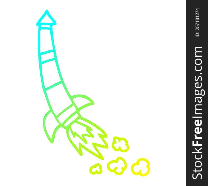 Cold Gradient Line Drawing Cartoon Space Rocket