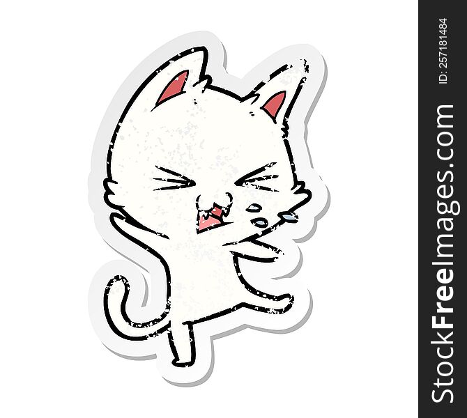distressed sticker of a cartoon cat throwing a tantrum