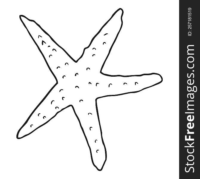 freehand drawn black and white cartoon starfish