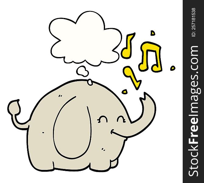 cartoon trumpeting elephant with thought bubble