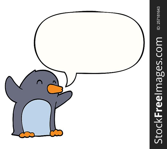 Cartoon Excited Penguin And Speech Bubble