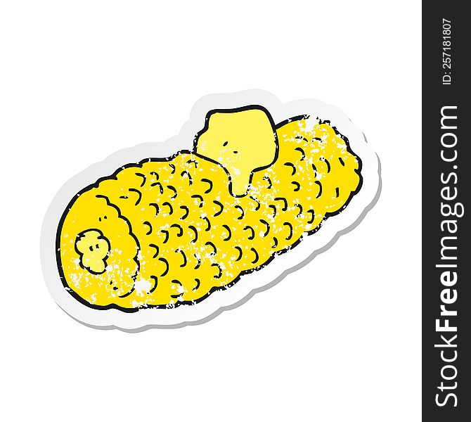 retro distressed sticker of a cartoon corn on cob with butter