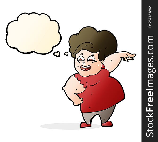 cartoon oveweight woman with thought bubble