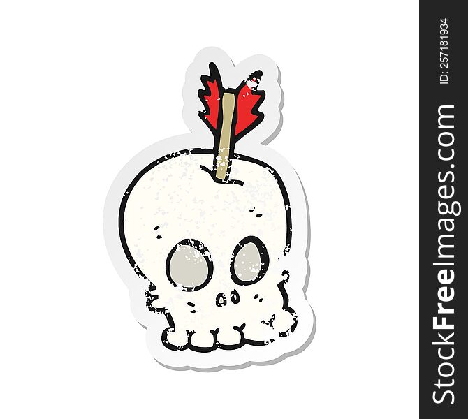 Retro Distressed Sticker Of A Cartoon Skull With Arrow