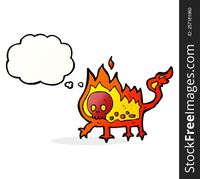 Cartoon Little Fire Demon With Thought Bubble