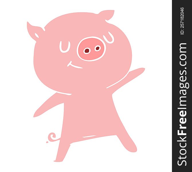Happy Flat Color Style Cartoon Pig Waving