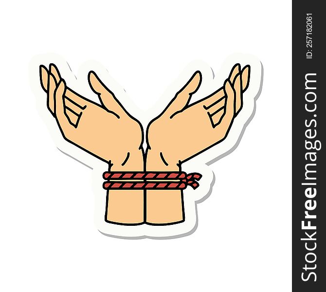 sticker of tattoo in traditional style of a pair of tied hands. sticker of tattoo in traditional style of a pair of tied hands